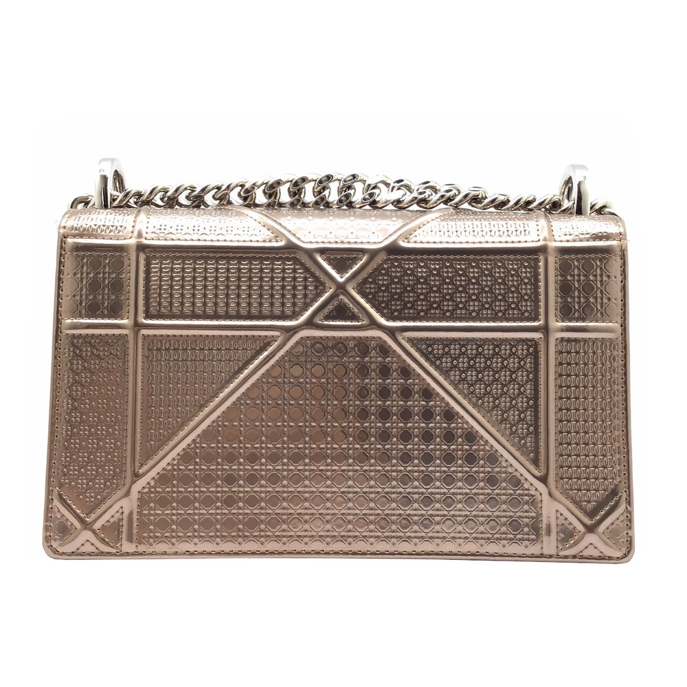 DIOR Diorama Chain Shoulder Bag Leather Metallic Pink Handbag Crossbody Beige